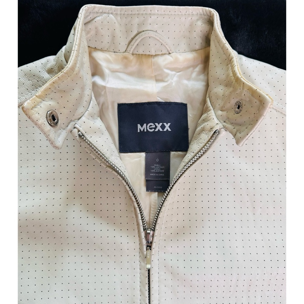 Vintage Leather Biker / Moto Jacket Mexx Size 0 Cream/ Ivory/ Beige Y2K 2000’s. - Picture 3 of 9
